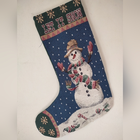 Wool Needlepoint by Hand Snowman Christmas Stocking - Picture 1 of 8
